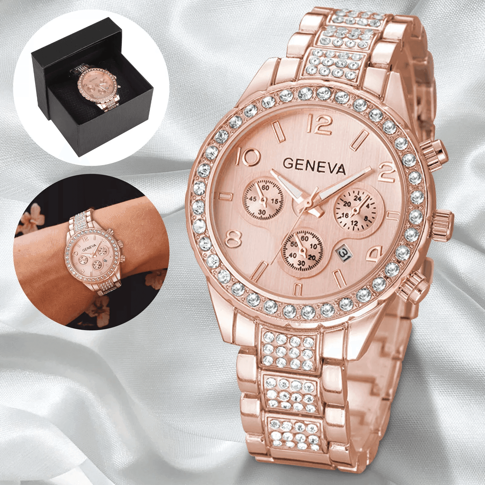 Waterproof Luxury Women's Watch Classic Stainless Steel Quartz Crystal Dial image 3