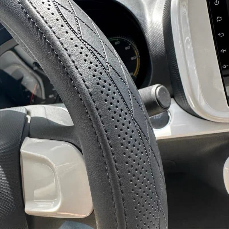 Premium Napa Leather Perforated Patchwork Car Steering Wheel Cover Non-Slip, Breathable & Universal Fit image 6