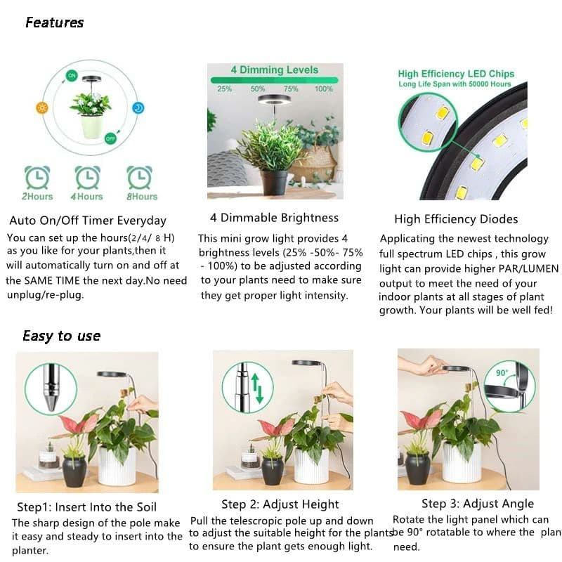 Plant Grow Light LED Growing Lamp, Full Spectrum, Height Adjustable, Auto Timer, Indoor Plant Light Solution image 3