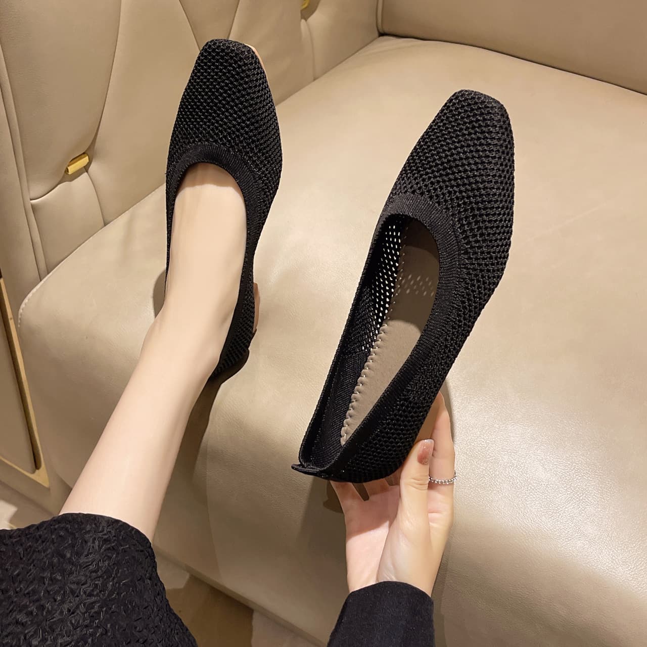 Breathable Mesh Fashion Flats for Women, Spring Summer Flat Shoes with Square Toe & Soft Sole image 3