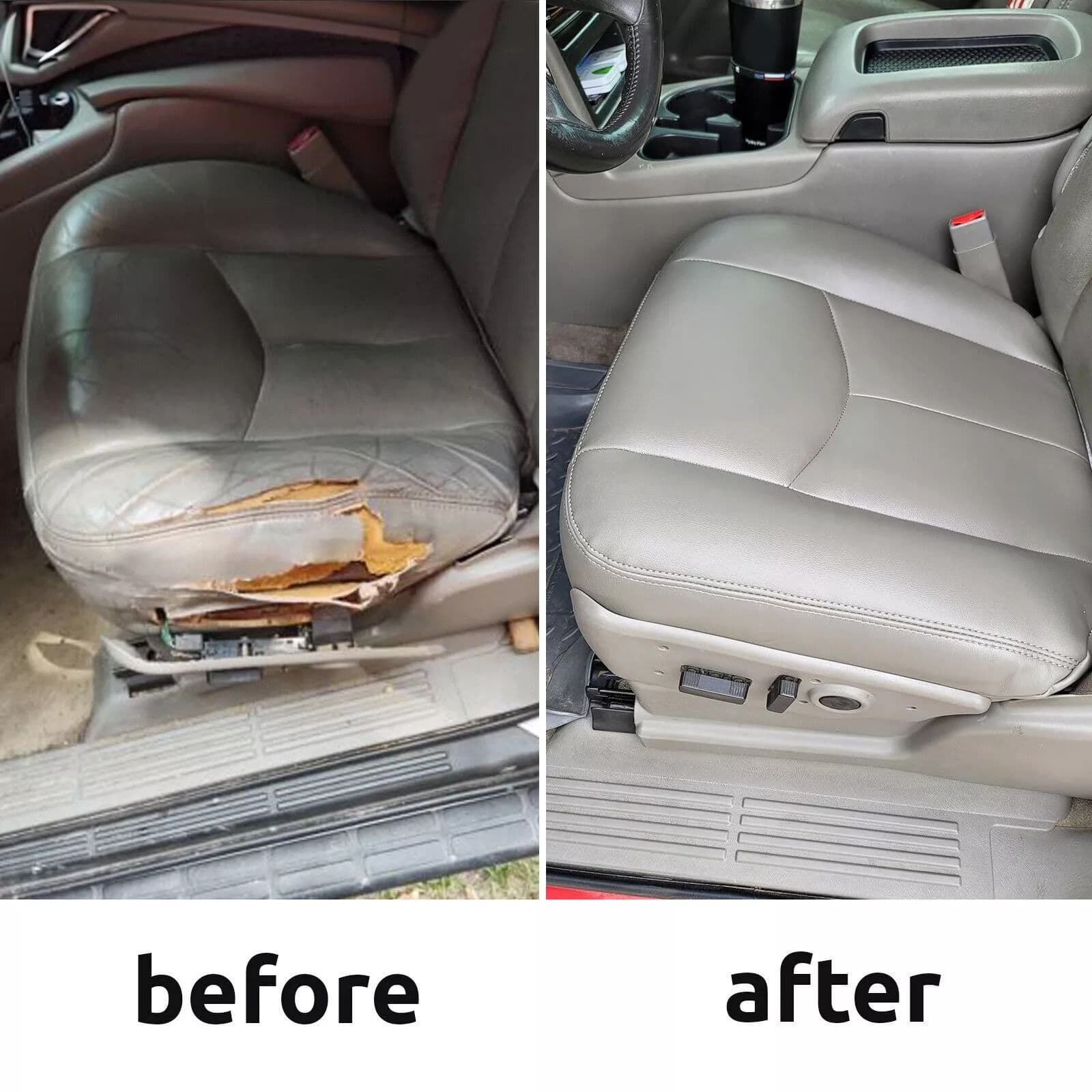 Chevy Tahoe Suburban Driver Bottom Leather Seat Cover Gray, Exact Fit, Waterproof & Scratch-Resistant image 4