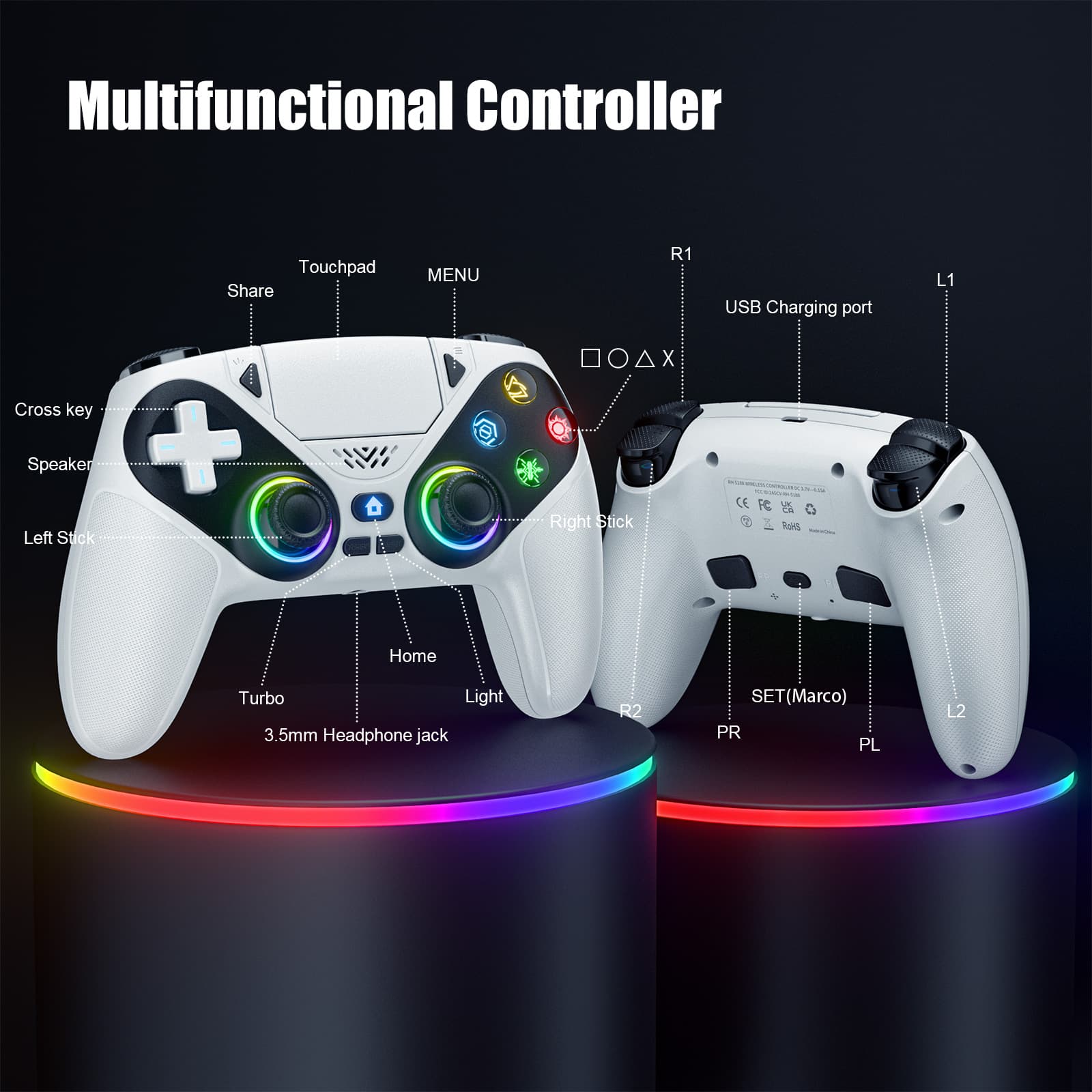 PS5 Wireless Controller for Playstation 5, Turbo Bluetooth Gamepad for PC Console, Dual Sense Vibration image 3