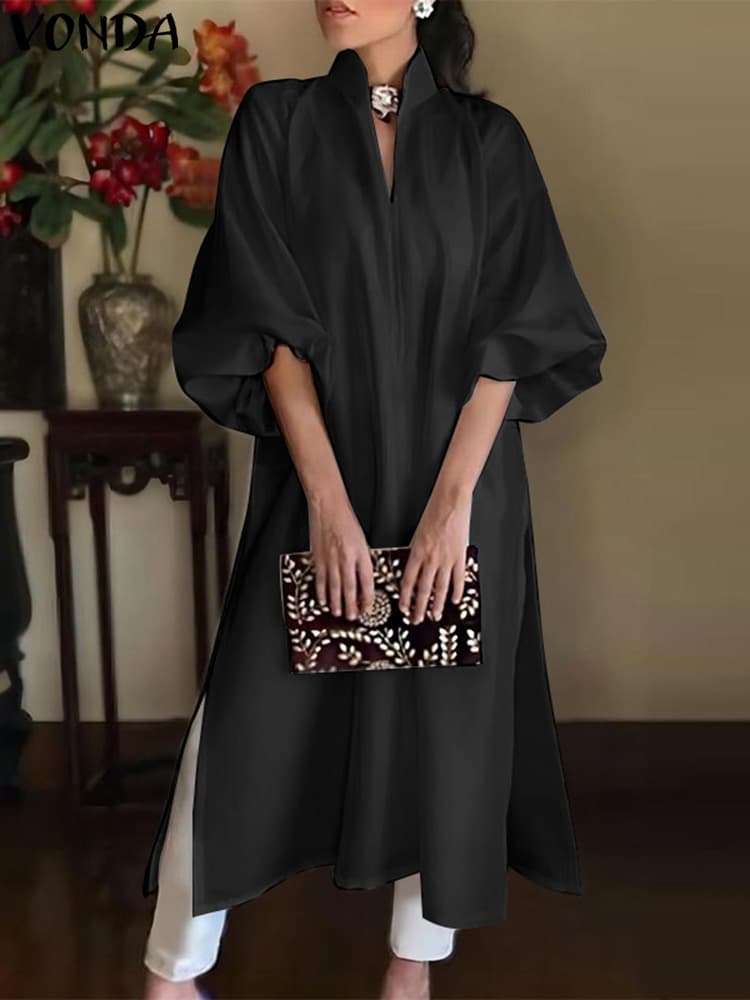 Elegant Long Maxi Sundress Casual A-line Dress Loose Elastic Solid Color image 2