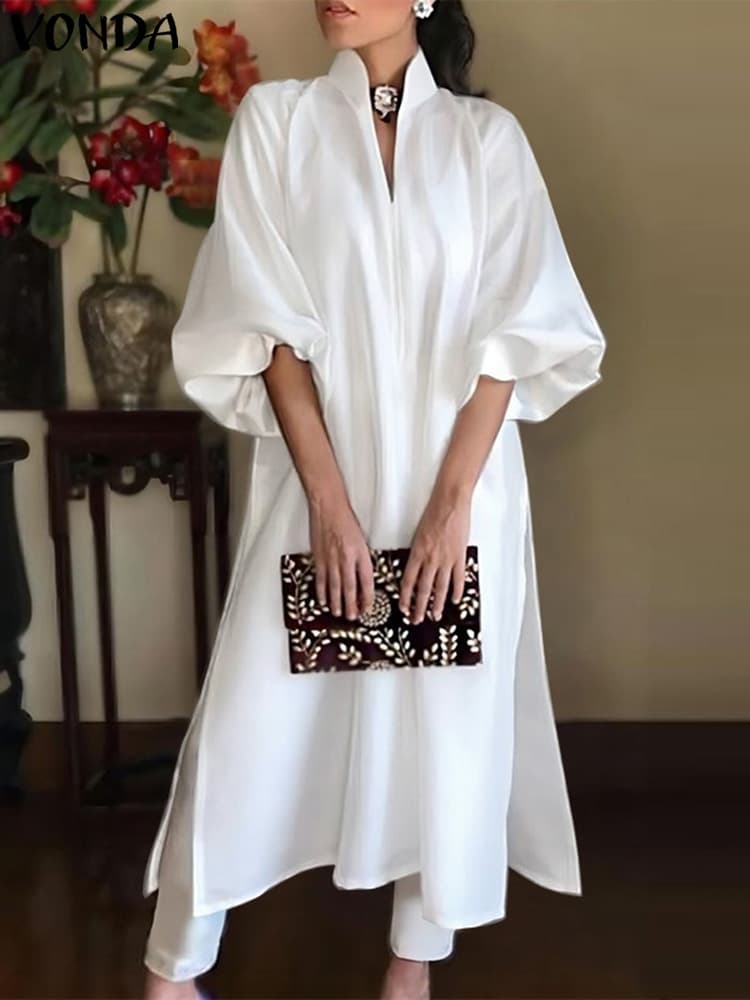 Elegant Long Maxi Sundress Casual A-line Dress Loose Elastic Solid Color image 5