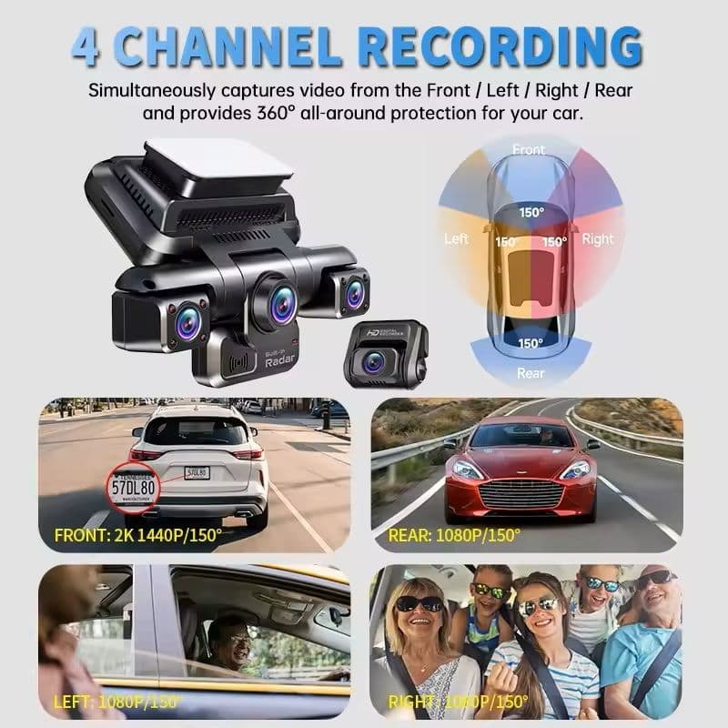 4K 360 Dash Cam 4 Channel GPS Night Vision WiFi Car Camera System image 6