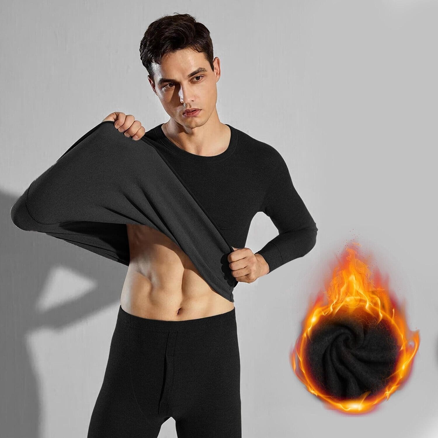 2pcs Men's Solid Color Thermal Underwear Set for Fall and Winter image 2