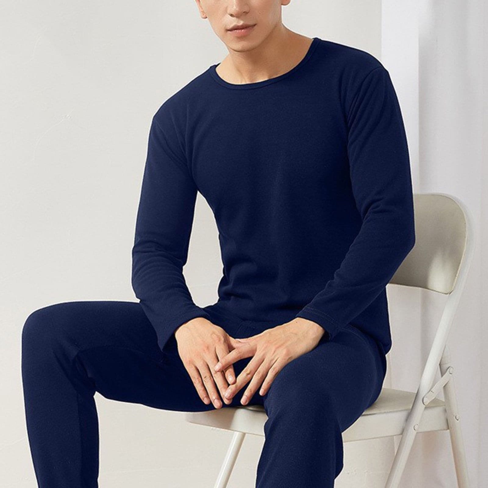 2pcs Men's Solid Color Thermal Underwear Set for Fall and Winter image 8