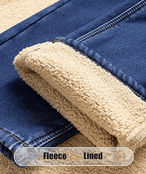 Winter Fleece Lined Denim Pants for Men Warm High Waist Straight Fit image 2