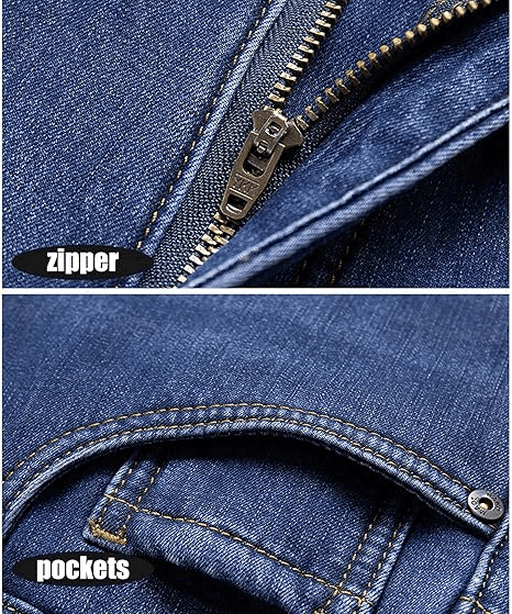 Winter Fleece Lined Denim Pants for Men Warm High Waist Straight Fit image 3