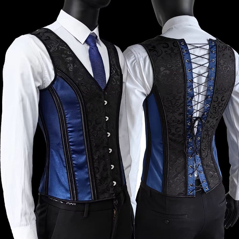 Elegant Renaissance Mens Waist Cincher Steel-Boned Medieval Corset Vest for Stomach Control image 3