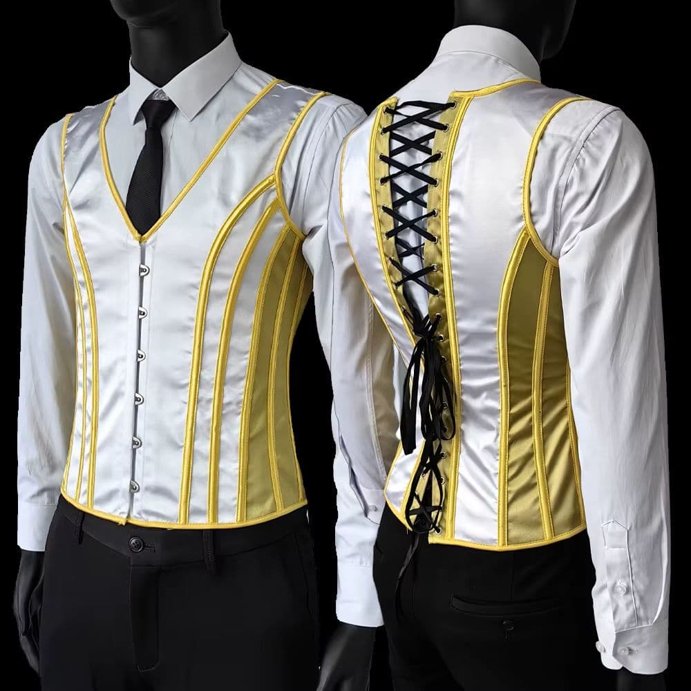Elegant Renaissance Mens Waist Cincher Steel-Boned Medieval Corset Vest for Stomach Control image 4