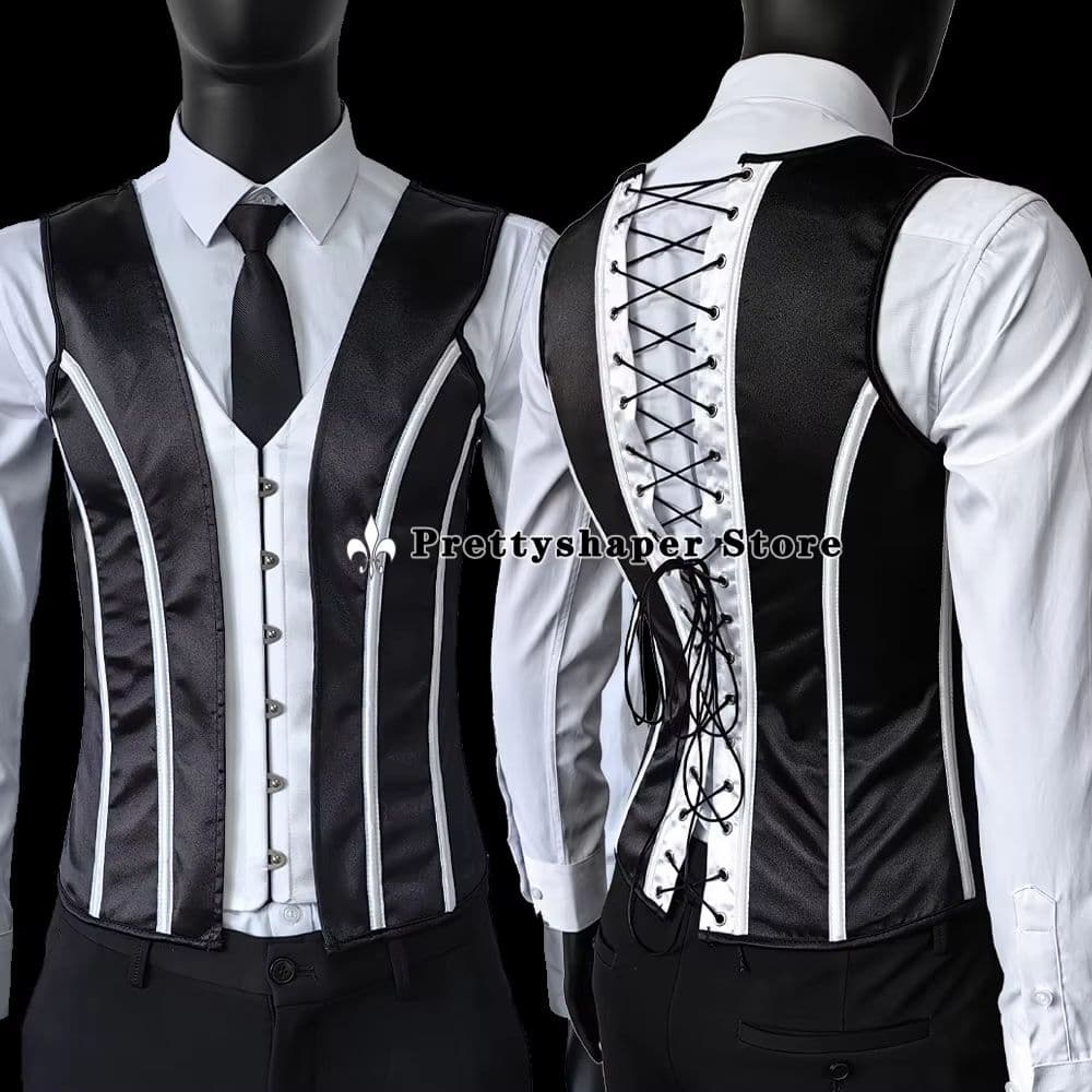 Elegant Renaissance Mens Waist Cincher Steel-Boned Medieval Corset Vest for Stomach Control image 7