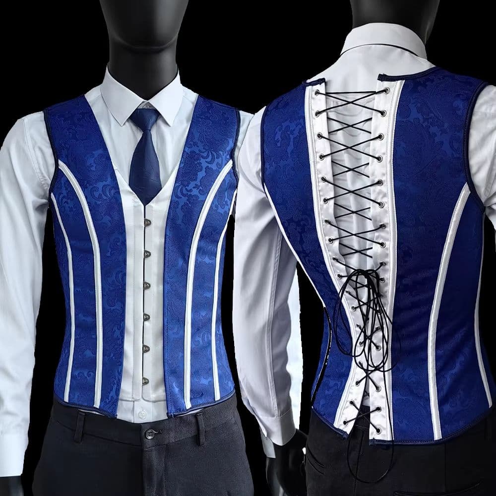 Elegant Renaissance Mens Waist Cincher Steel-Boned Medieval Corset Vest for Stomach Control image 9