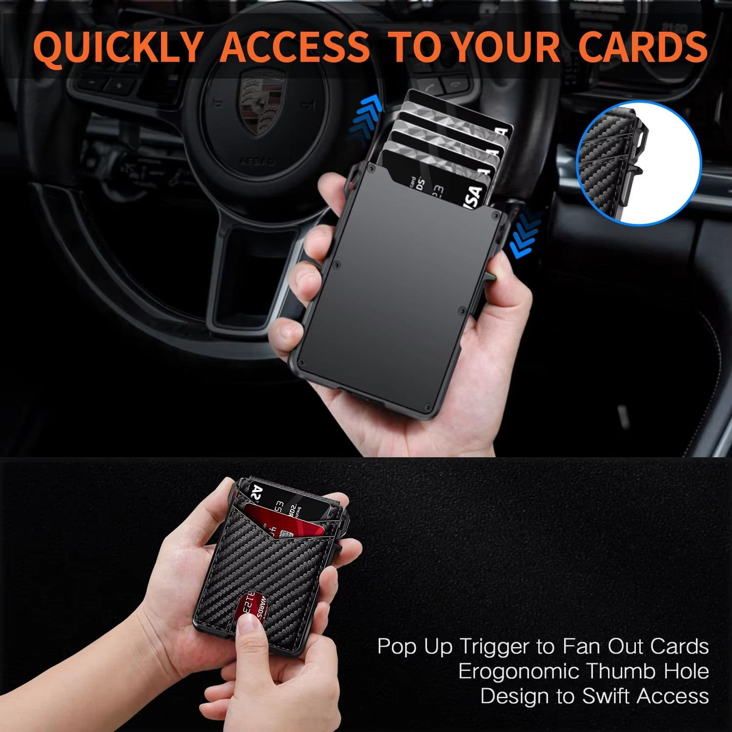 Minimalist RFID Blocking Wallet for Men, Slim Metal Credit Card Wallet with Pop-Up Card Holder and Money Clip image 3