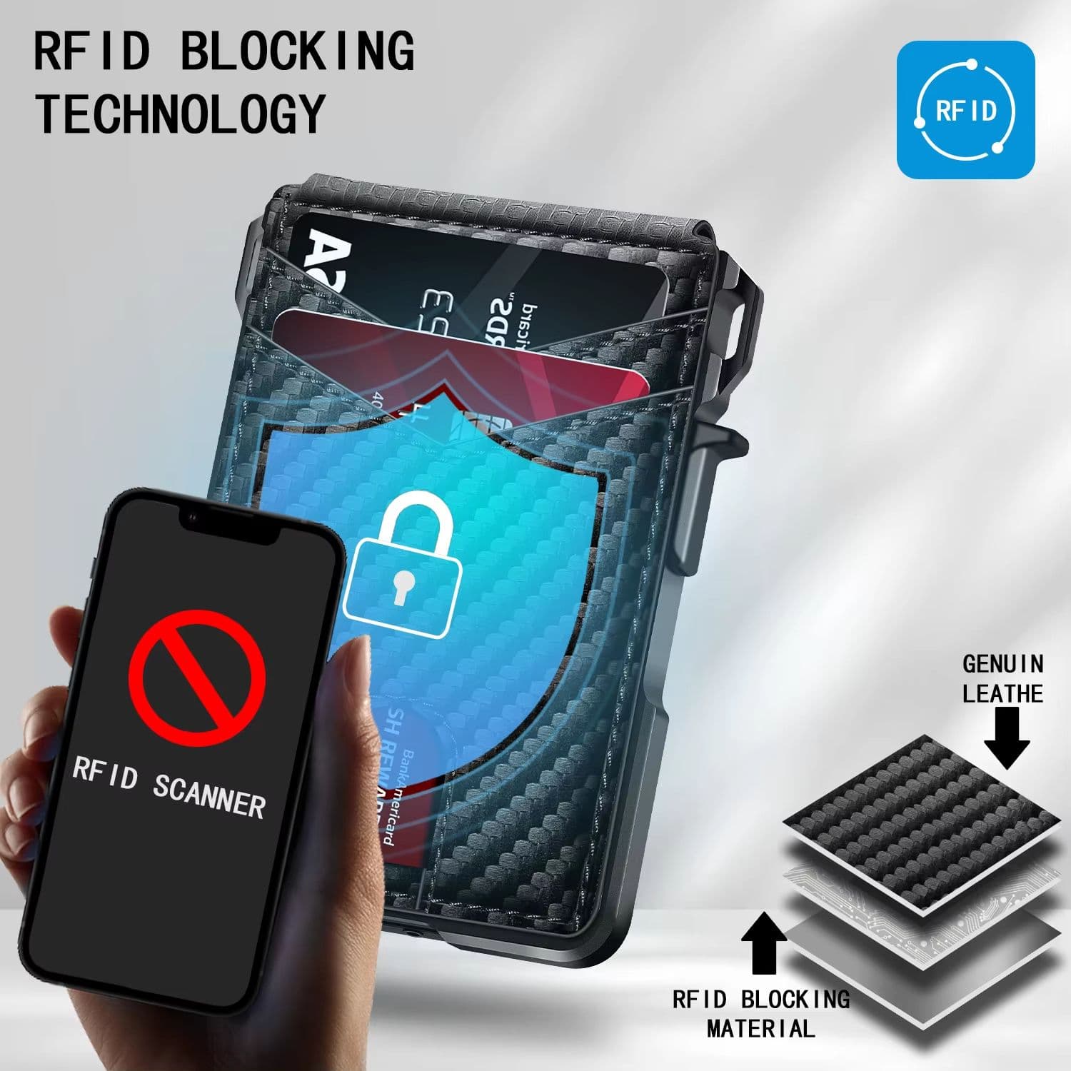 Minimalist RFID Blocking Wallet for Men, Slim Metal Credit Card Wallet with Pop-Up Card Holder and Money Clip image 4