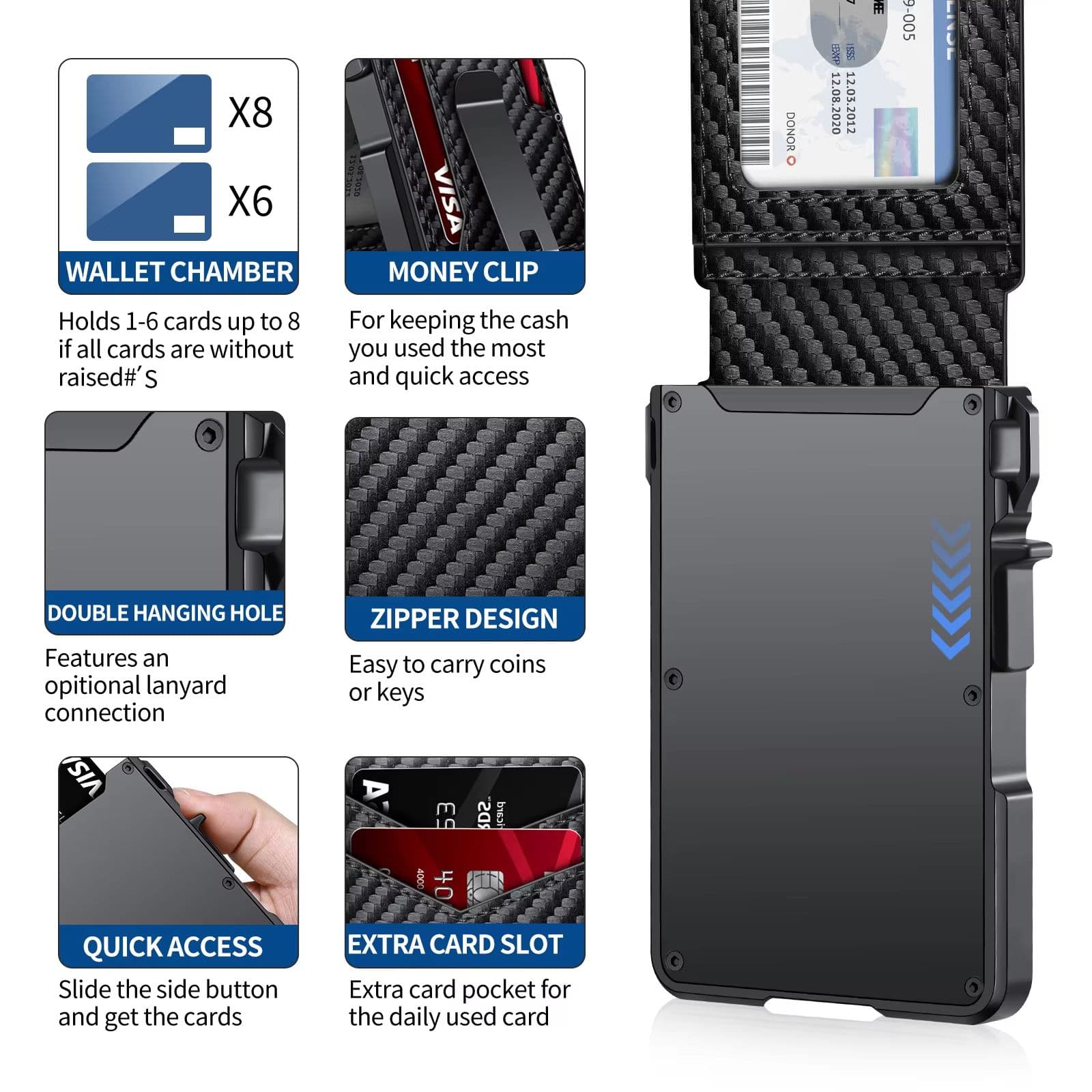 Minimalist RFID Blocking Wallet for Men, Slim Metal Credit Card Wallet with Pop-Up Card Holder and Money Clip image 5
