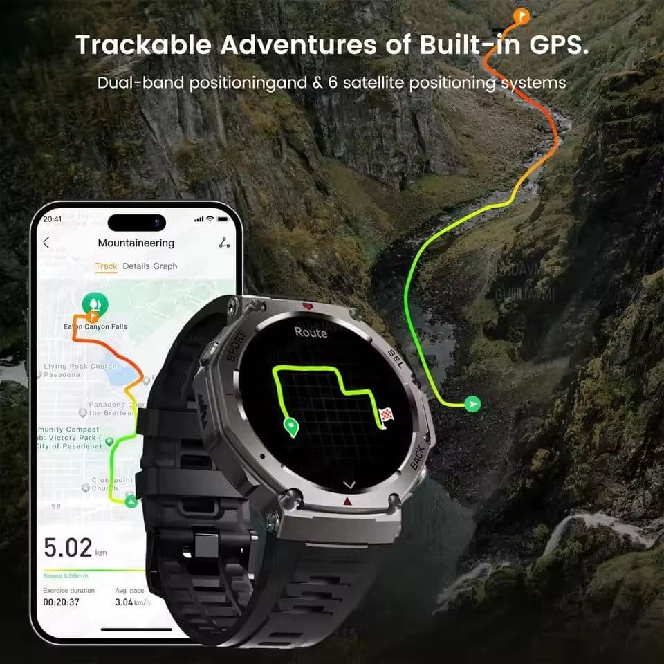 Military Smartwatch with Bluetooth Calling, Built-in GPS, Compass, Altimeter & 10ATM Waterproof Sports Watch for Men's image 3