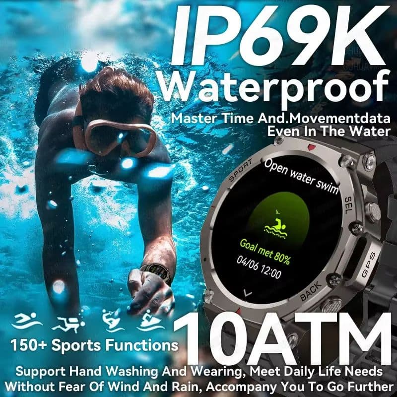 Military Smartwatch with Bluetooth Calling, Built-in GPS, Compass, Altimeter & 10ATM Waterproof Sports Watch for Men's image 4