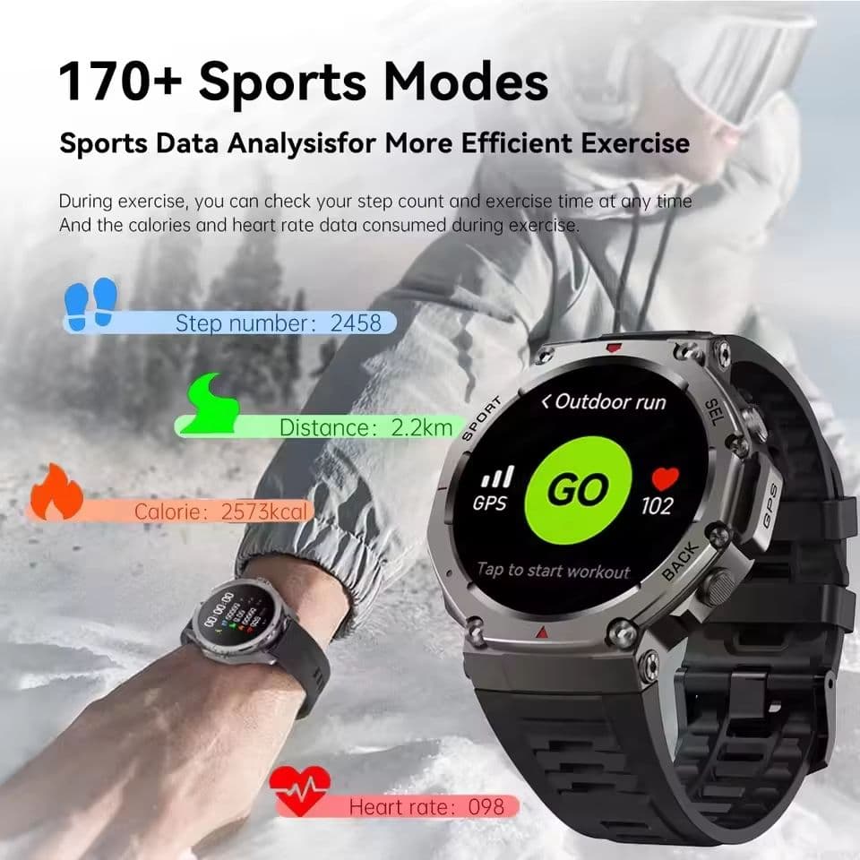 Military Smartwatch with Bluetooth Calling, Built-in GPS, Compass, Altimeter & 10ATM Waterproof Sports Watch for Men's image 7
