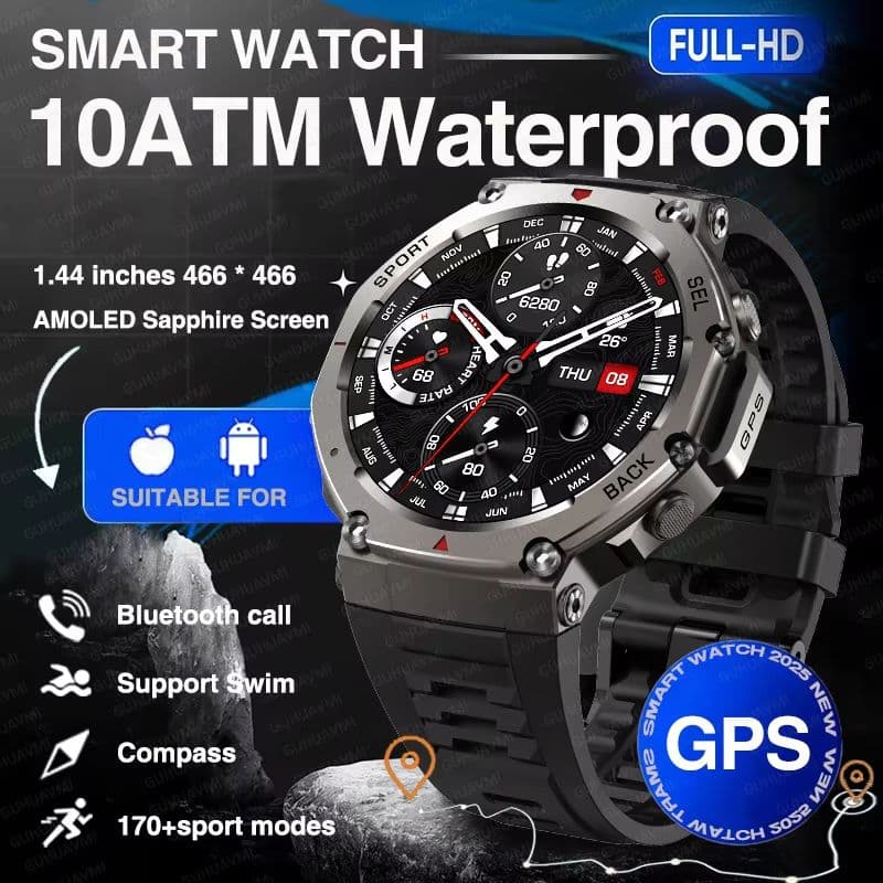 Military Smartwatch with Bluetooth Calling, Built-in GPS, Compass, Altimeter & 10ATM Waterproof Sports Watch for Men's image 8