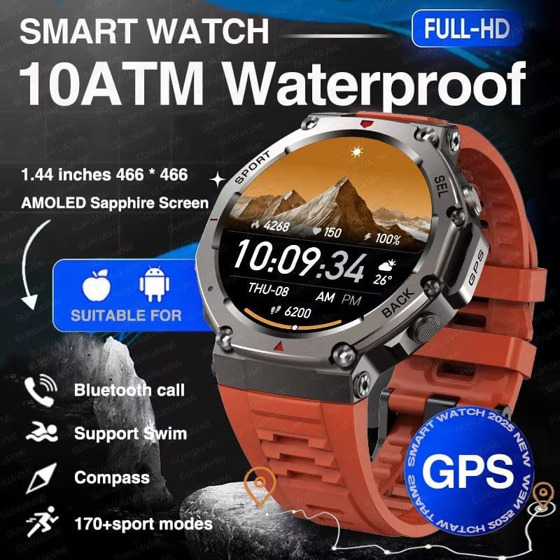 Military Smartwatch with Bluetooth Calling, Built-in GPS, Compass, Altimeter & 10ATM Waterproof Sports Watch for Men's image 9