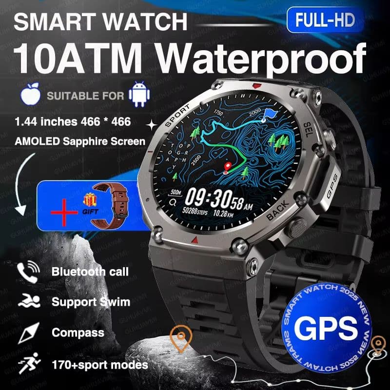 Military Smartwatch with Bluetooth Calling, Built-in GPS, Compass, Altimeter & 10ATM Waterproof Sports Watch for Men's image 10