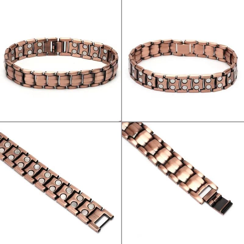 Vintage Copper Magnetic Bracelet for Men Pain Relief Therapy Link Chain with Double Row Magnets image 4