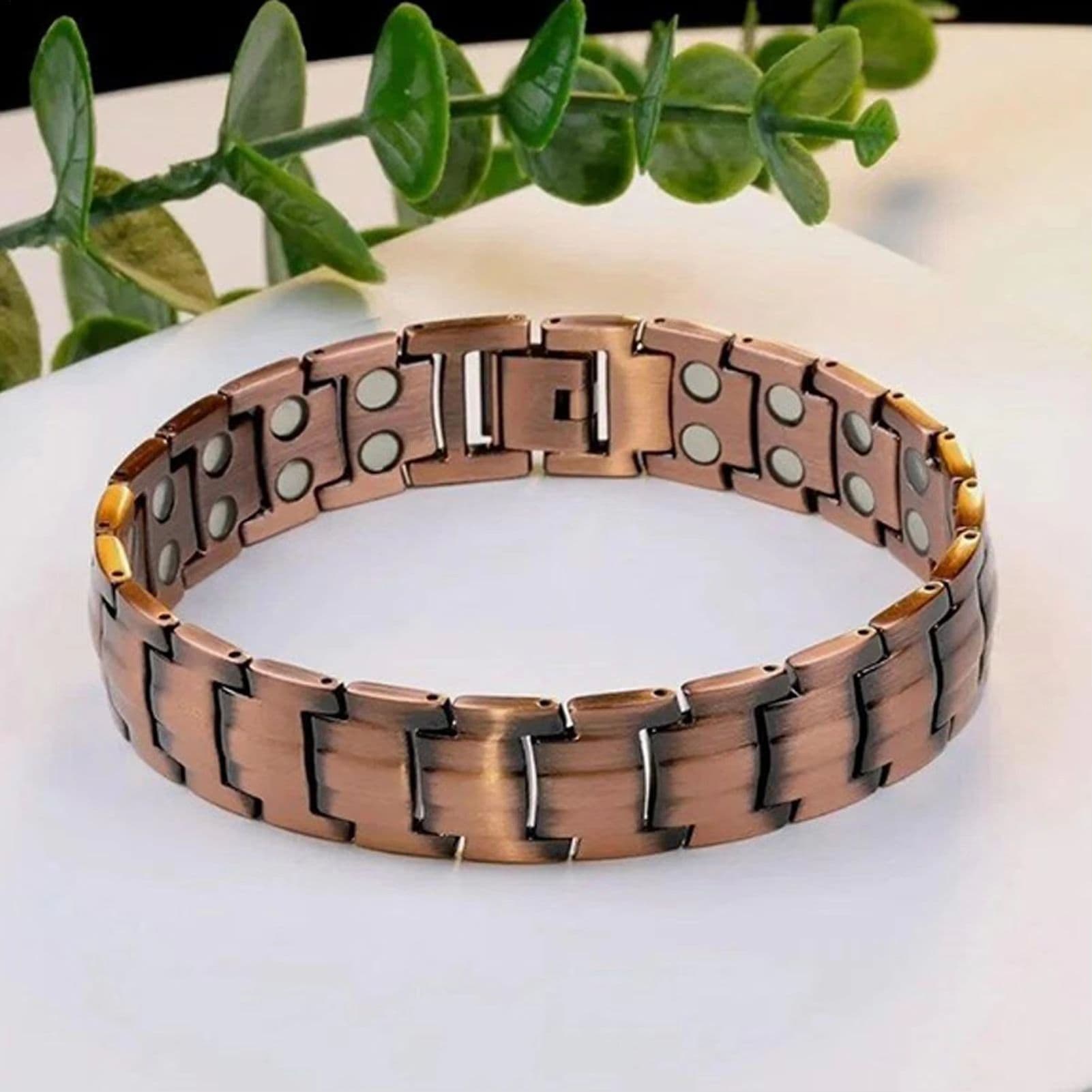 Vintage Copper Magnetic Bracelet for Men Pain Relief Therapy Link Chain with Double Row Magnets image 2
