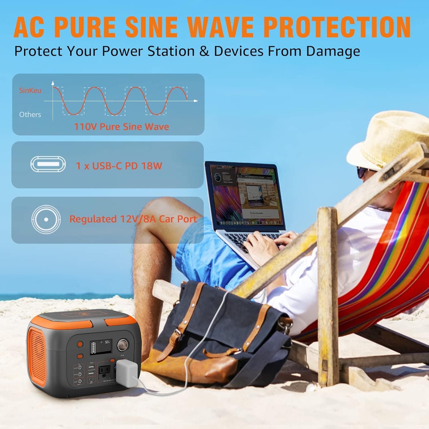 600W Portable Power Station with 110V AC Outlets Solar Generator Power Bank for Camping, Travel & Emergency Backup image 3
