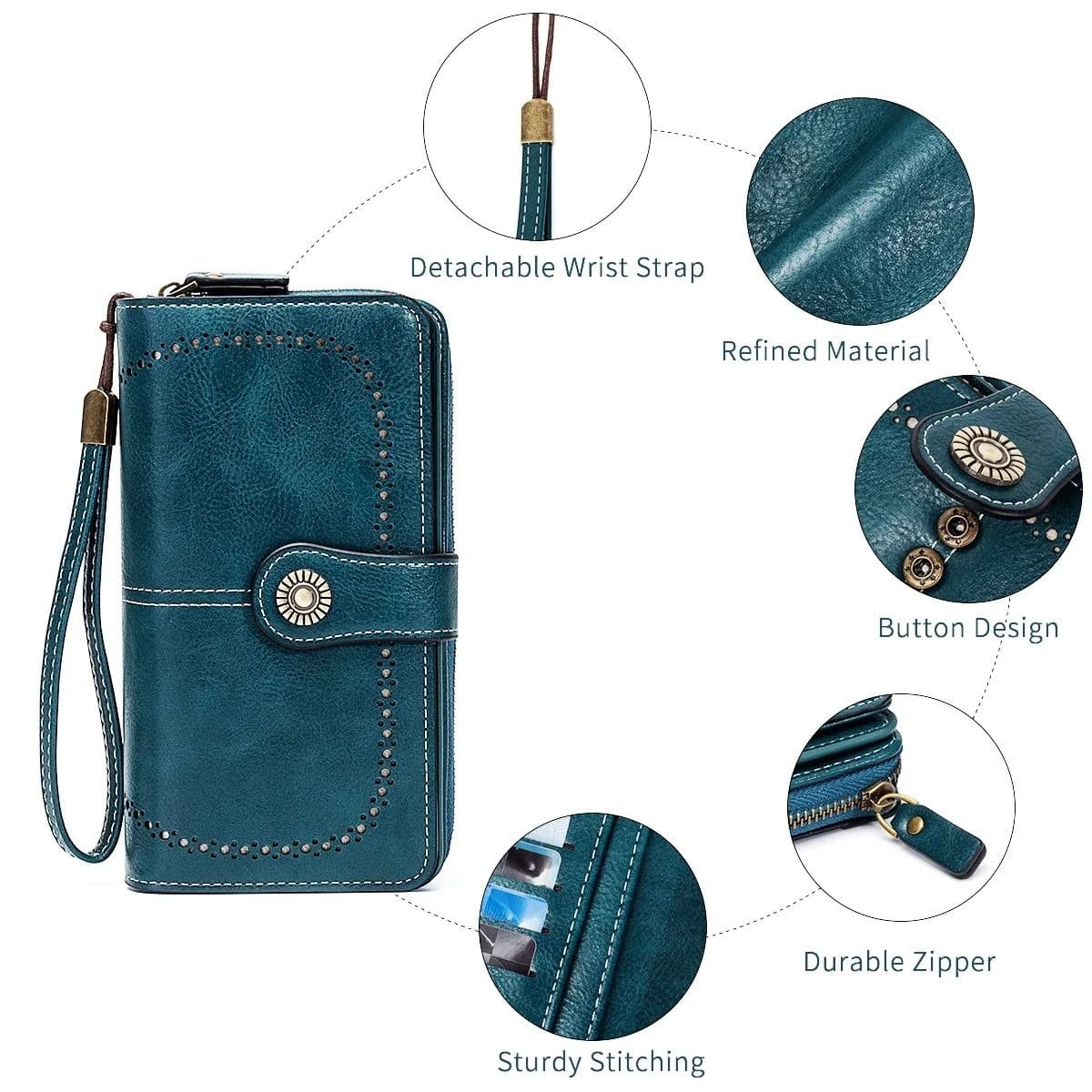 Leather RFID Anti-Theft Wallet, European American Retro Long Wallet Clutch, Large Capacity Card Holder Coin Purse image 4