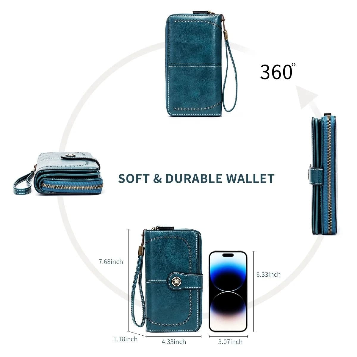 Leather RFID Anti-Theft Wallet, European American Retro Long Wallet Clutch, Large Capacity Card Holder Coin Purse image 5