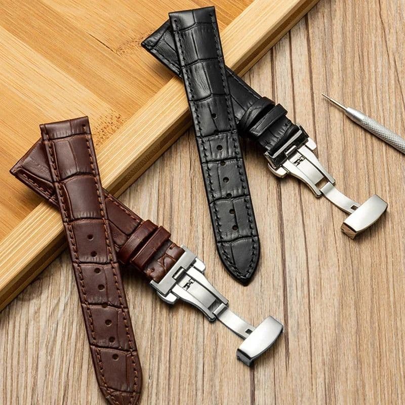 Genuine Leather Watch Band with Wooden Box and Butterfly Clasp image 5