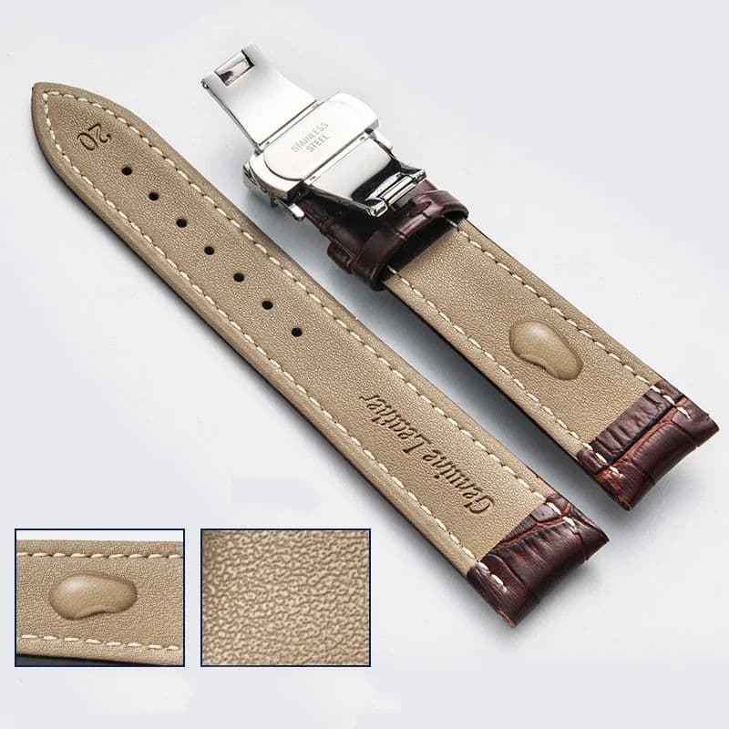 Genuine Leather Watch Band with Wooden Box and Butterfly Clasp image 2