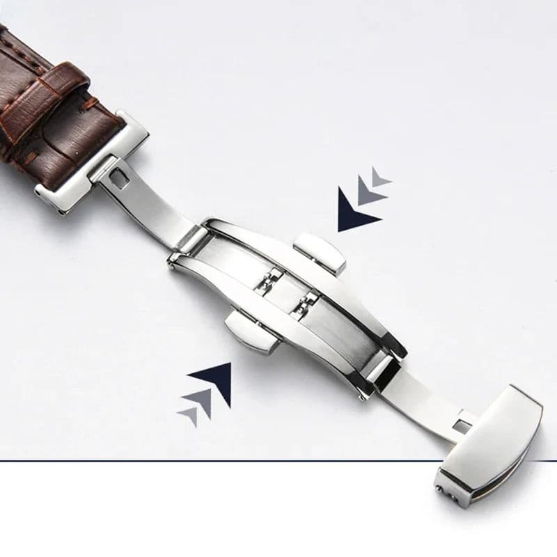 Genuine Leather Watch Band with Wooden Box and Butterfly Clasp image 3