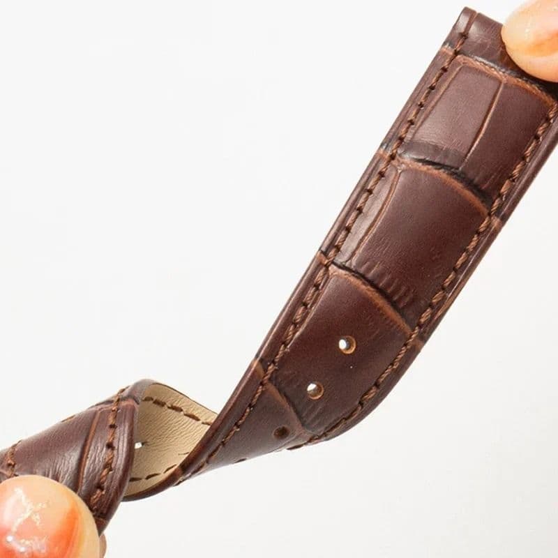Genuine Leather Watch Band with Wooden Box and Butterfly Clasp image 4