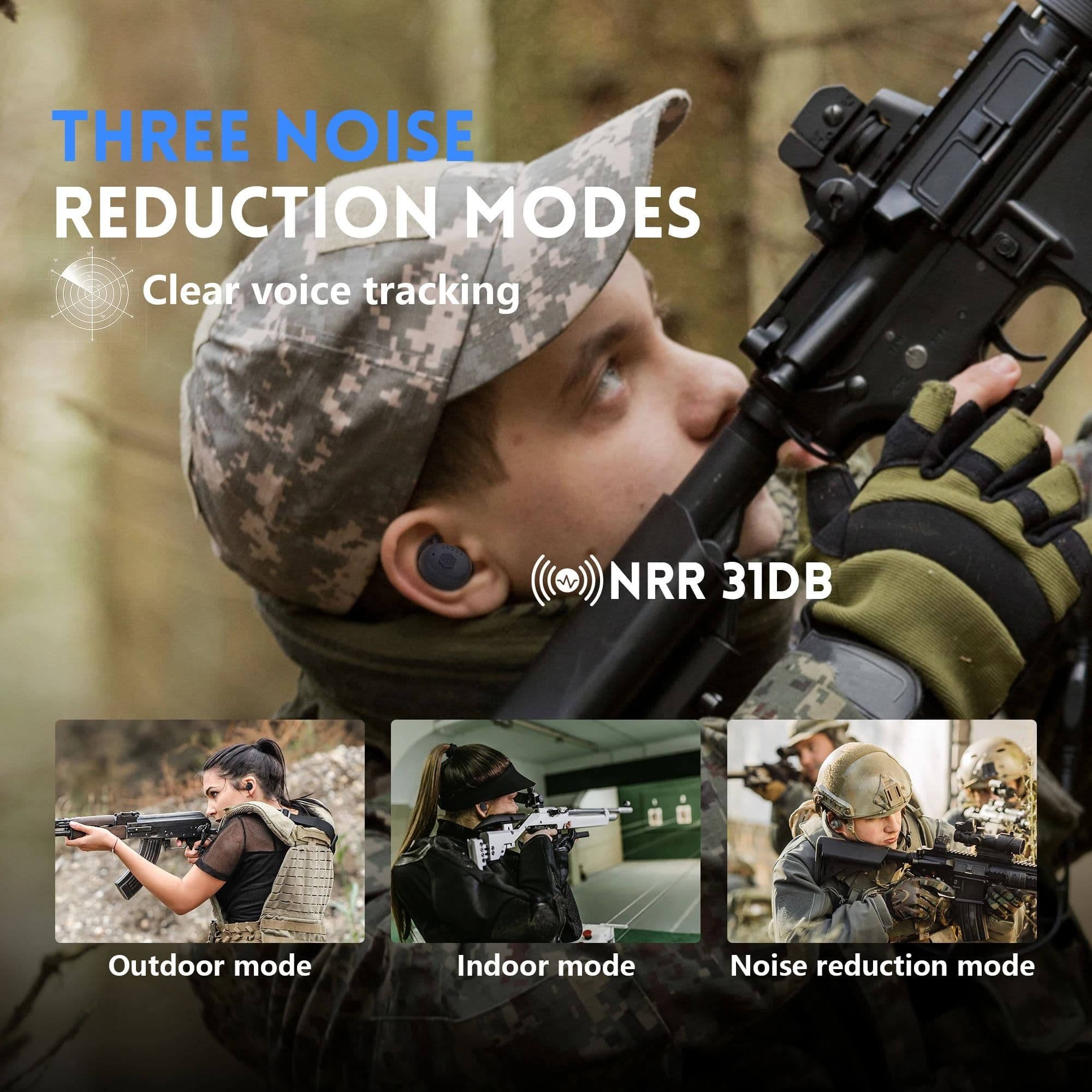 Noise-Cancelling Tactical Headset, Electronic Anti-Noise Earplugs for Shooting, Protection with Bluetooth image 3