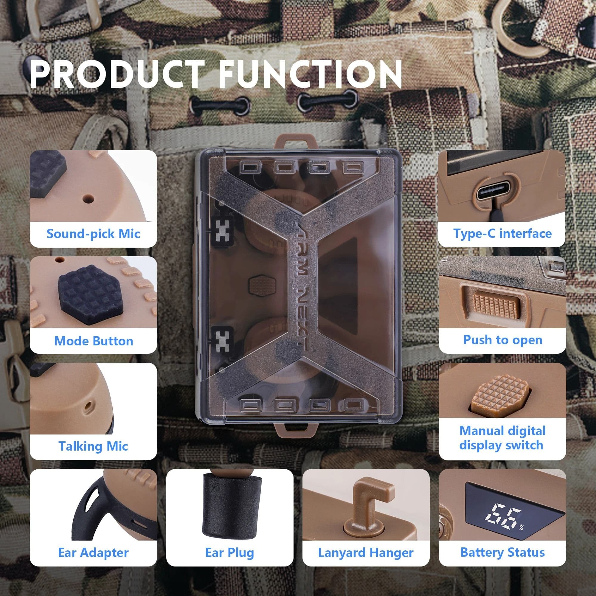 Noise-Cancelling Tactical Headset, Electronic Anti-Noise Earplugs for Shooting, Protection with Bluetooth image 5