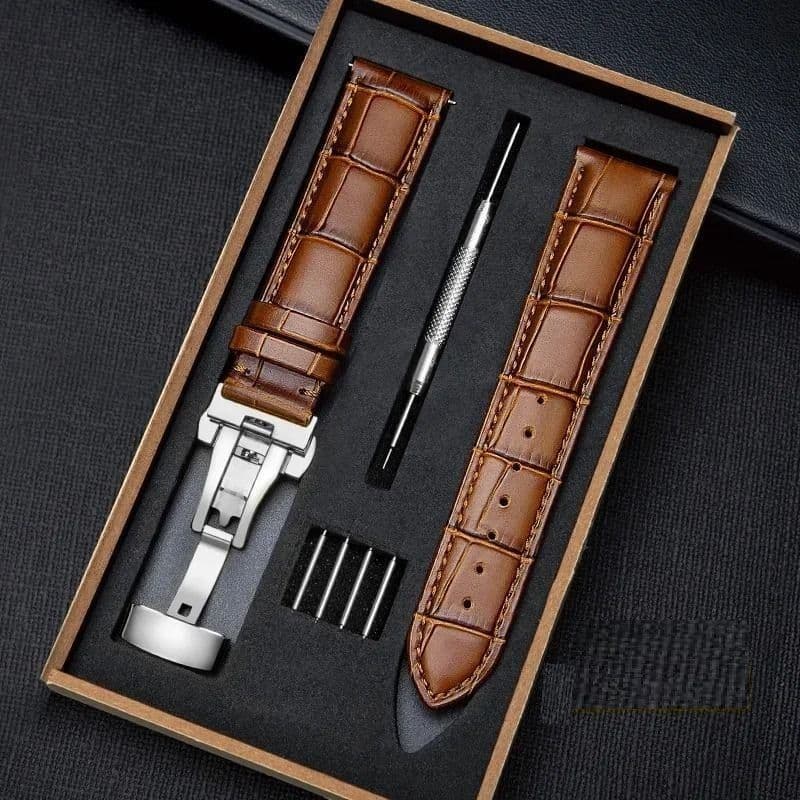 Genuine Leather Watch Band with Wooden Box and Butterfly Clasp image 9