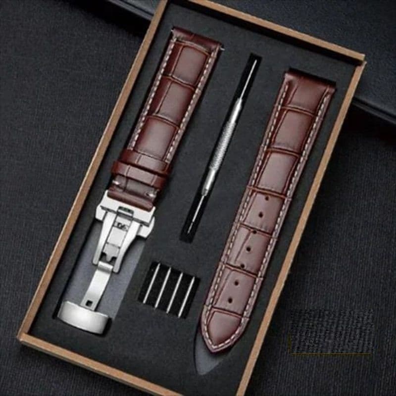 Genuine Leather Watch Band with Wooden Box and Butterfly Clasp image 11