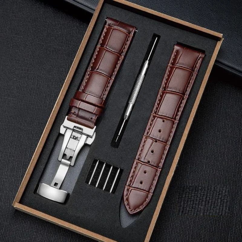 Genuine Leather Watch Band with Wooden Box and Butterfly Clasp image 10