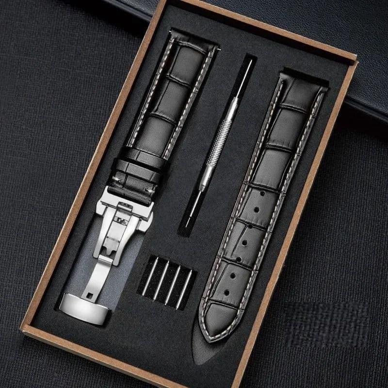 Genuine Leather Watch Band with Wooden Box and Butterfly Clasp image 8