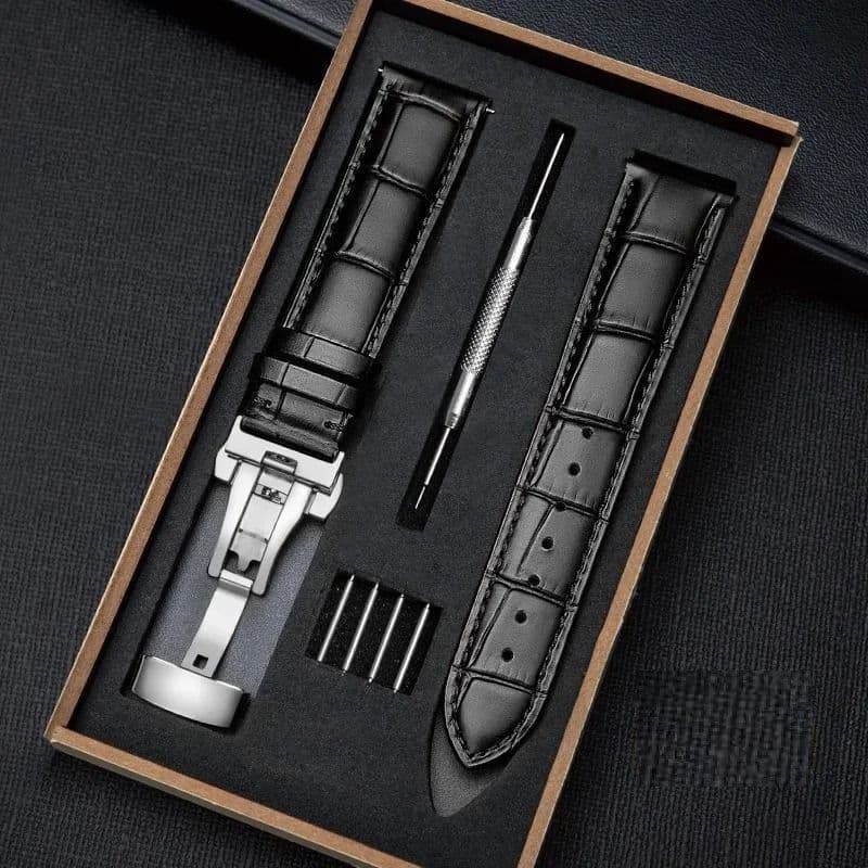 Genuine Leather Watch Band with Wooden Box and Butterfly Clasp image 7
