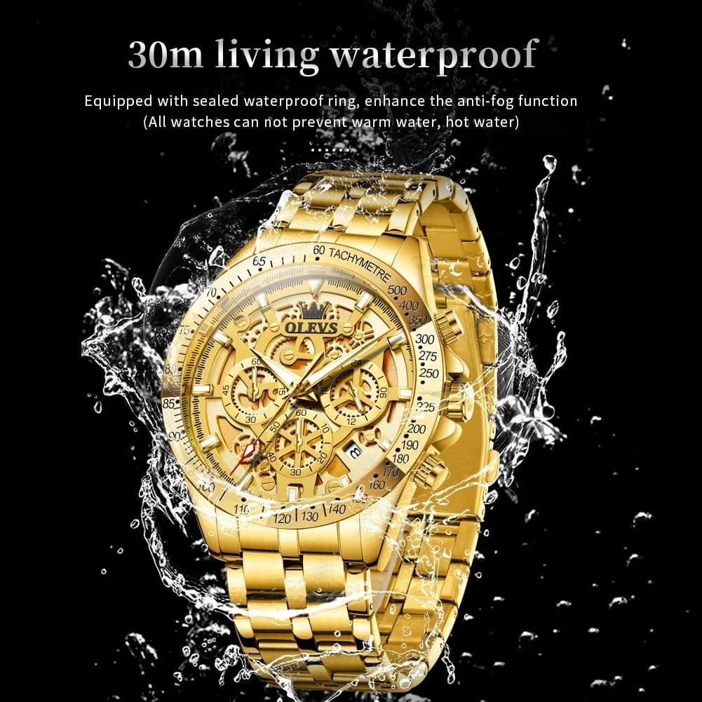 Mens Waterproof Luminous Quartz Chronograph Watch with Date & 24h Display image 4
