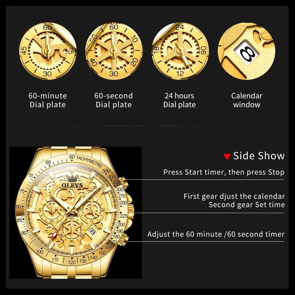 Mens Waterproof Luminous Quartz Chronograph Watch with Date & 24h Display image 3