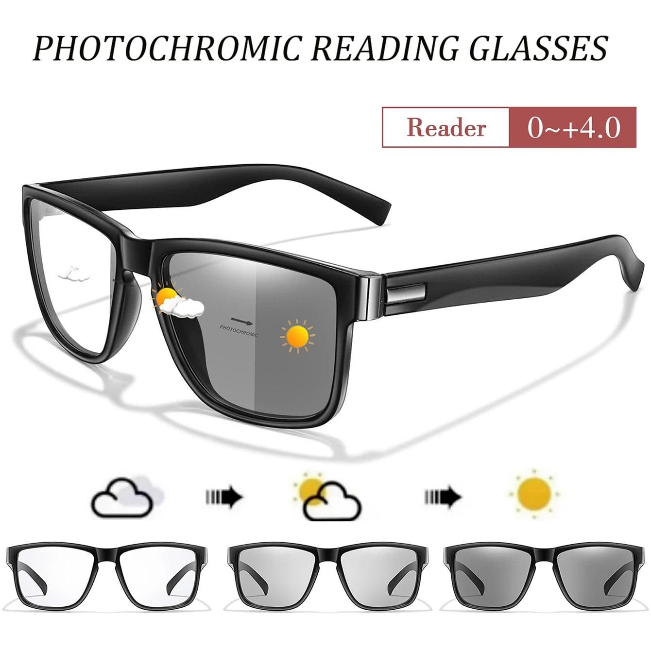 Adjustable Photochromic Reading Glasses with Classic Frame for Men Women image 3