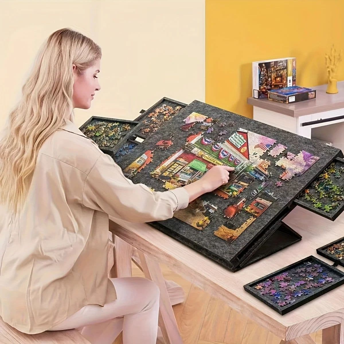 6-in-1 Portable Puzzle Table with Stand, Cover Lid & 6 Sorting Drawers (Fits 1000 Pieces) image 2