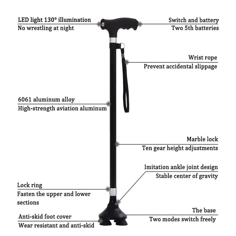 Premium Retractable Adjustable Walking Cane with LED Light for Seniors & Elders image 3