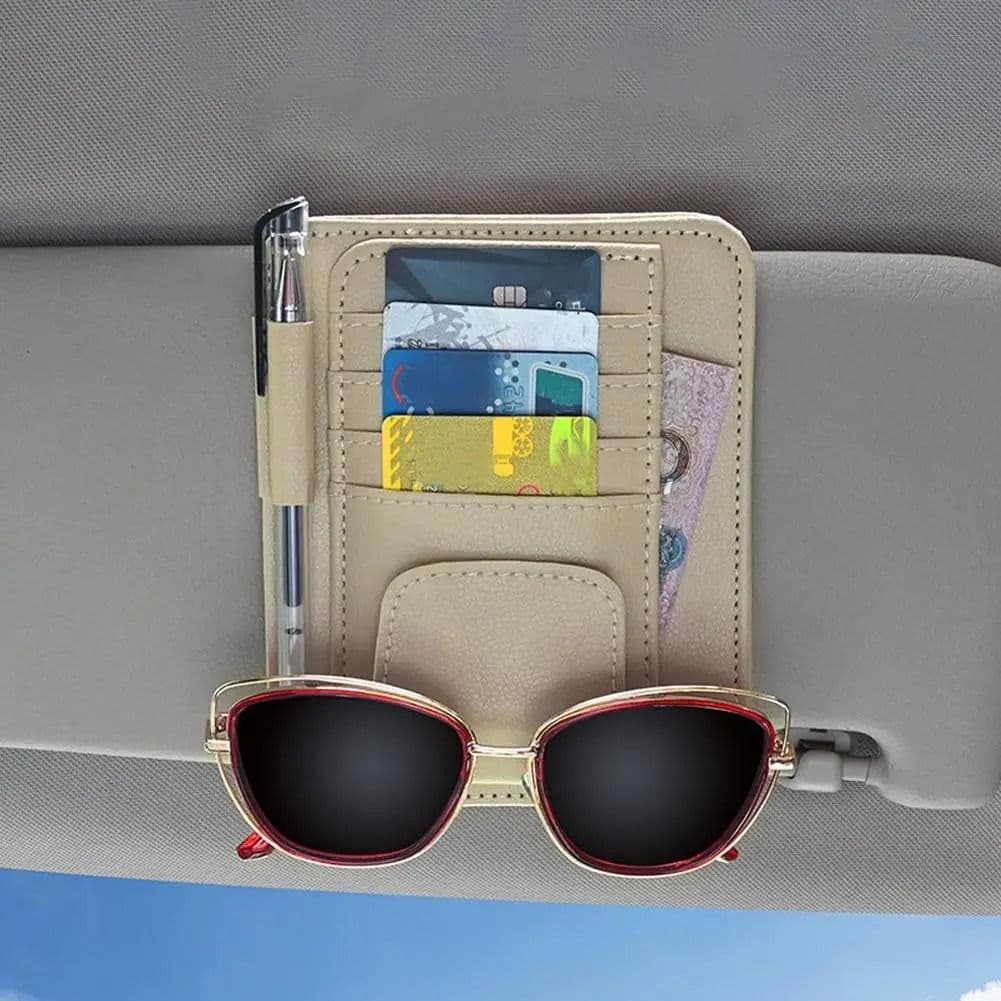 Car Sun Visor Organizer - Multi-Pocket PU Leather Storage