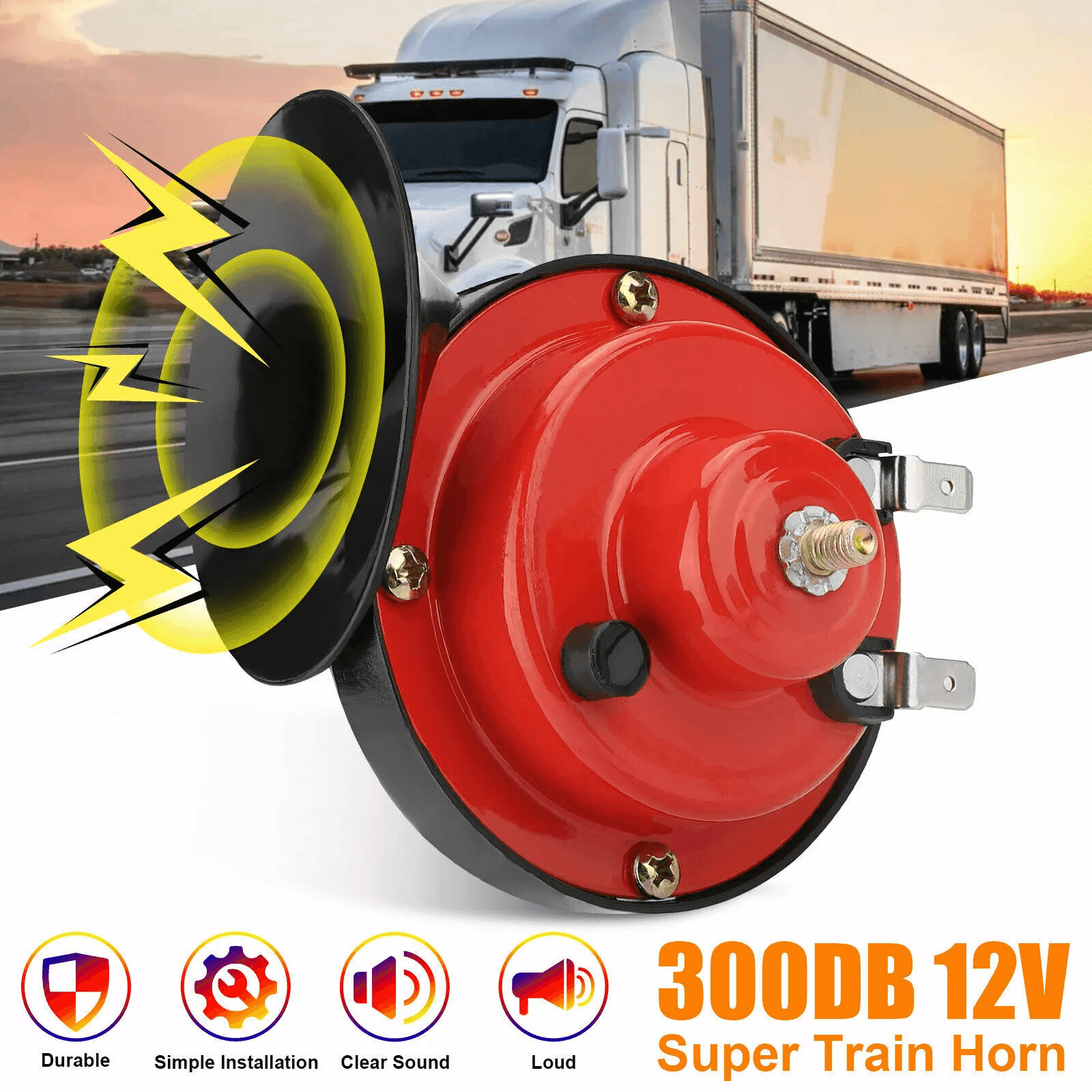 300DB Super Train Horn for Trucks SUV Car Boat Motorcycle, Compact Loud Snail Horn Kit Universal Vehicle Air Horn